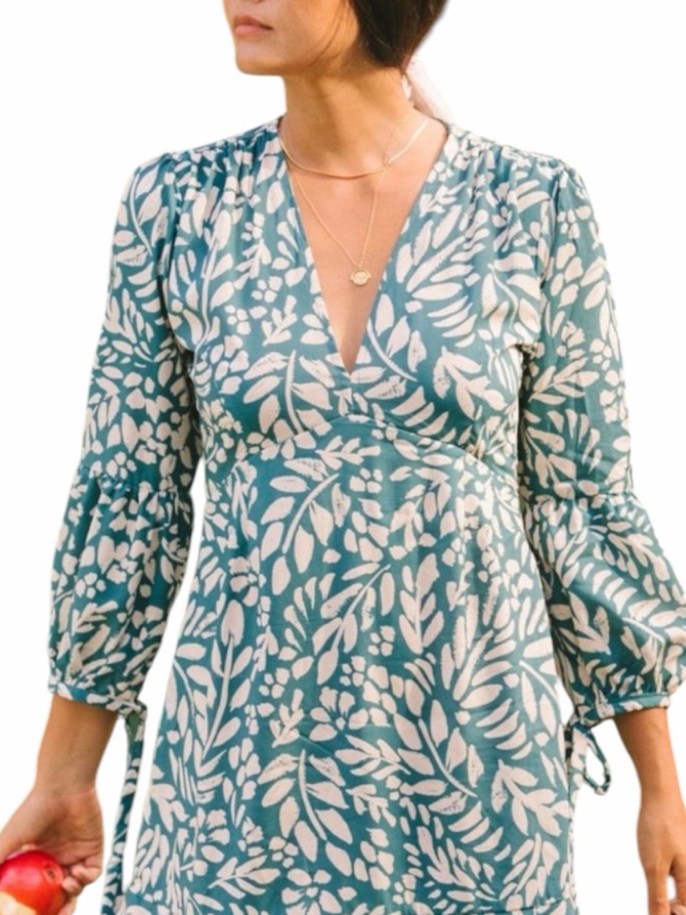 Yireh Womens Aster Dress Medium Green Fern Floral V Neckline Ruffle Feminine